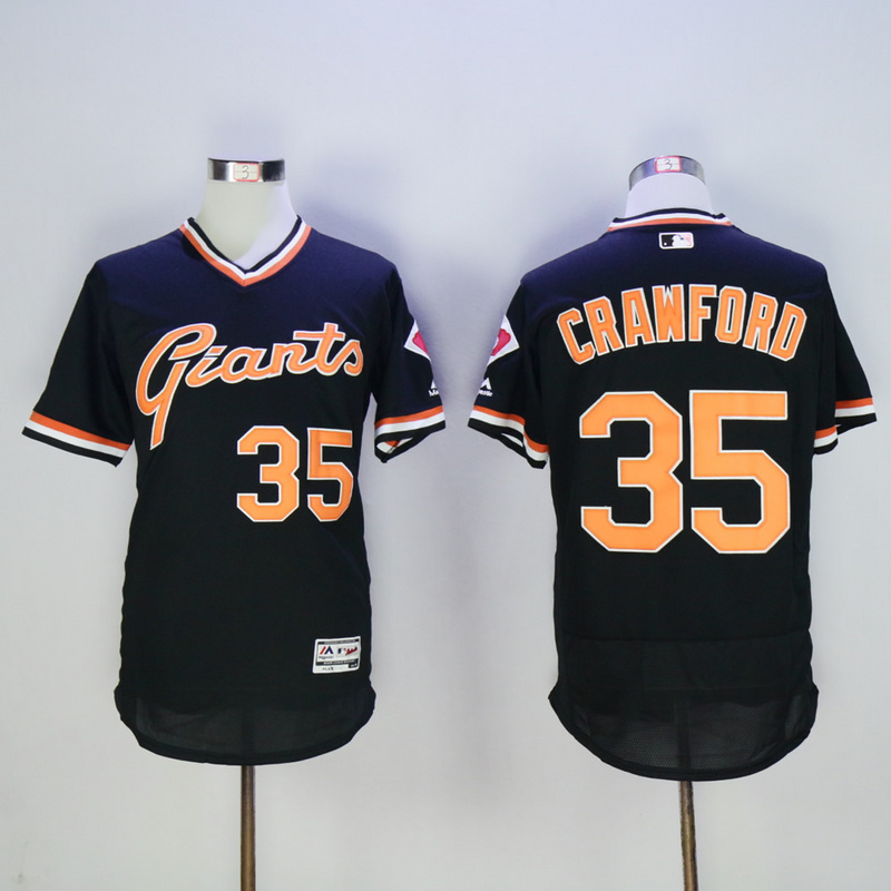 Men San Francisco Giants 35 Crawford Black Throwback Elite MLB Jerseys